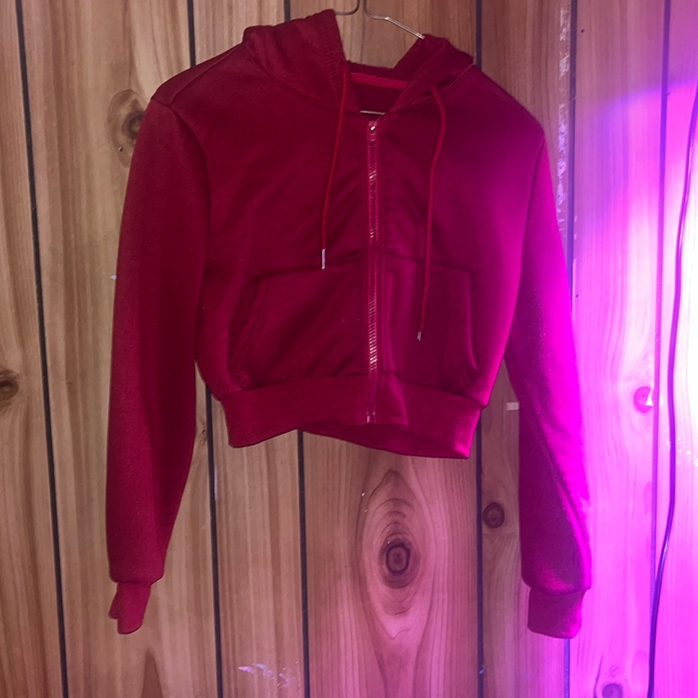 Cropped red zip up hoodie